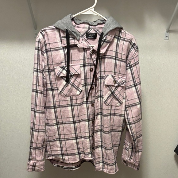 Little Bipsy Tops - Pink Plaid Button-Up Hoodie